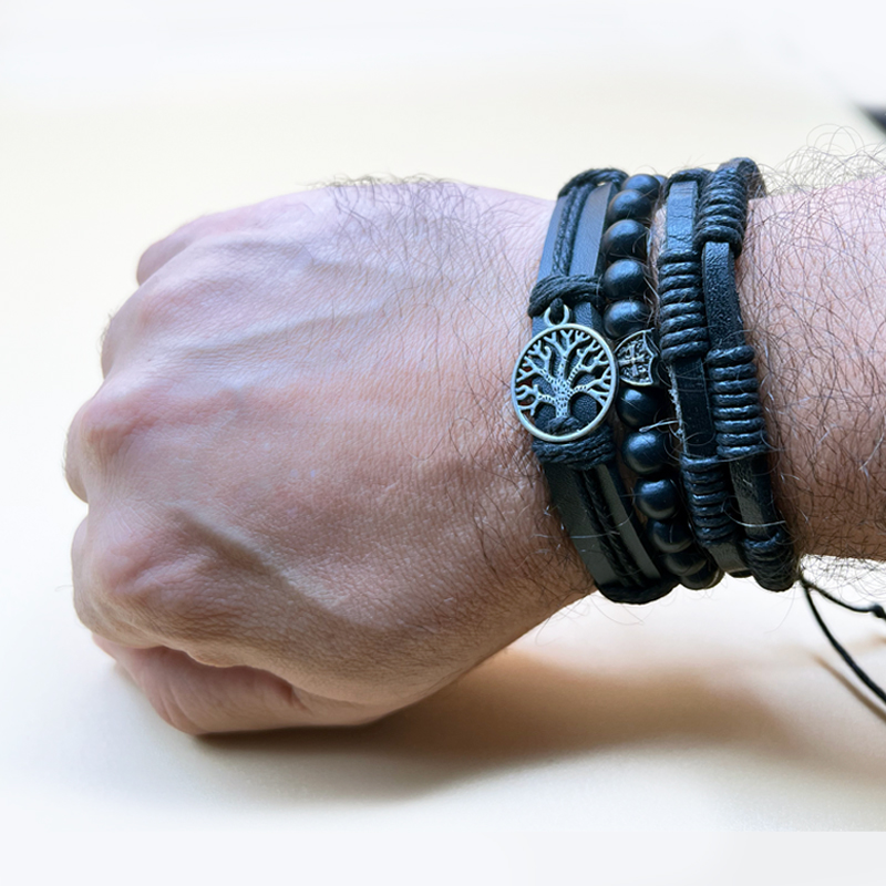 Mens-black-bracelet-multilayer