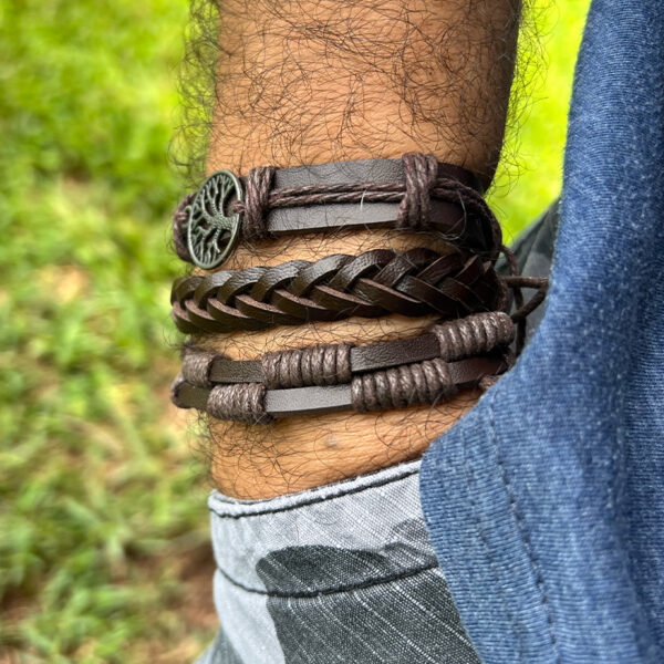 Mens-coffee-leather-bracelet-mutilayer